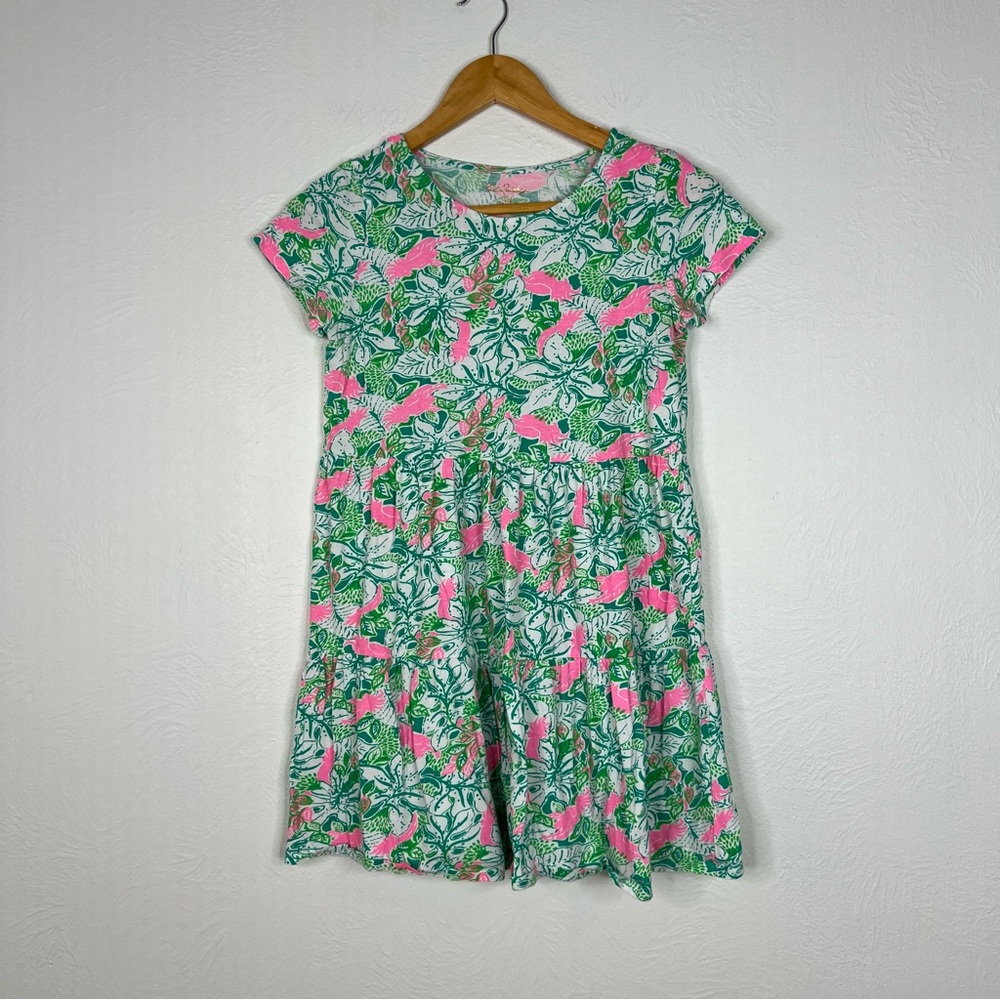 Lilly Pulitzer Mini Geanna Swing Dress Floral Cotton Tropical Green Pink Size XL